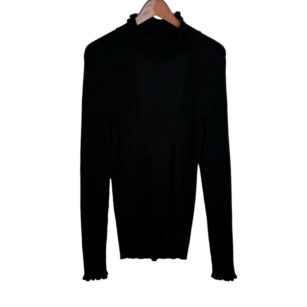 89th & Madison Black Lettuce Edge Turtleneck Ribbed Sweater Women's XL